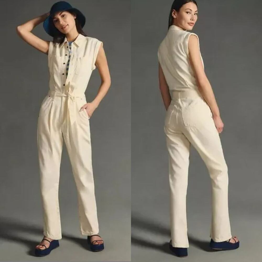 Anthropologie Rag & Bone Anna Jumpsuit Large White Denim Utility Coveralls Indie